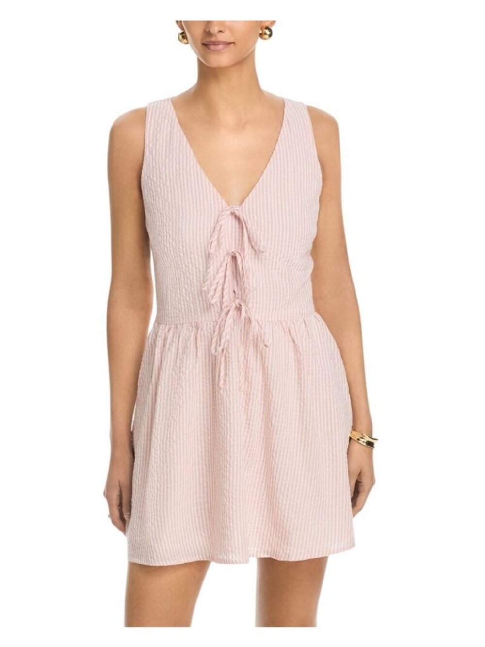 NWT Aqua Stripe Poplin Front Tie Mini Dress S2098D-2BL Rose Pink / White M